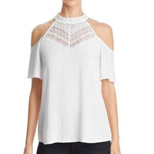 Design History Lace Front Cold Shoulder Top Size XLARGE